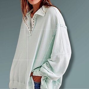 Free People We the Free Camden Henley Sweatshirt in “Waterslide” mint/light blue